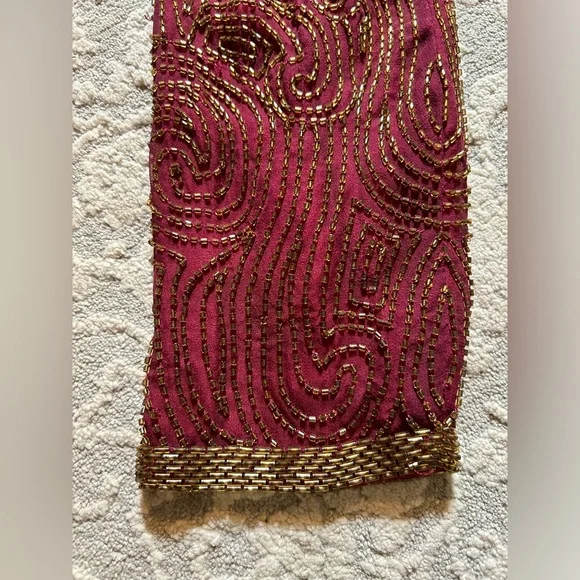 Niteline Della Roufogali SILK Wine/ Gold BEADED CROPPED EVENING JACKET! - Picture 10 of 15